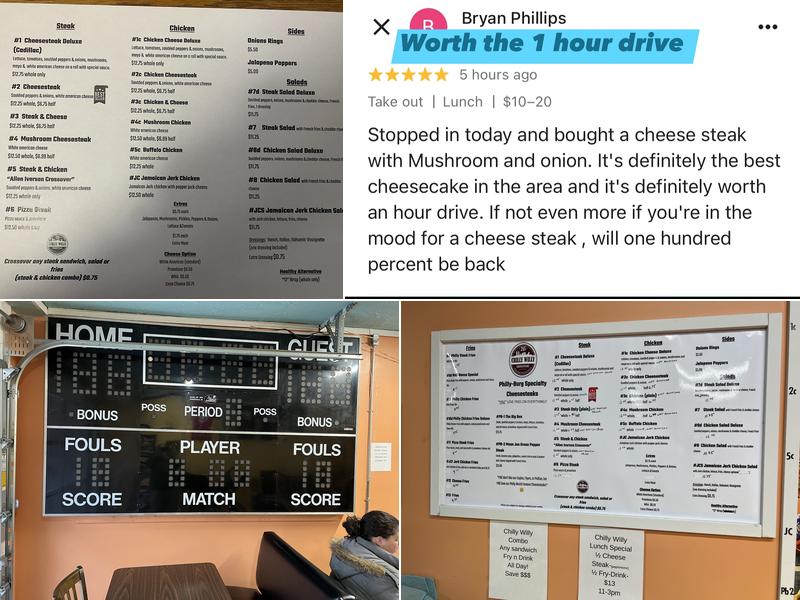 Chilly Willy Cheesesteaks Menu