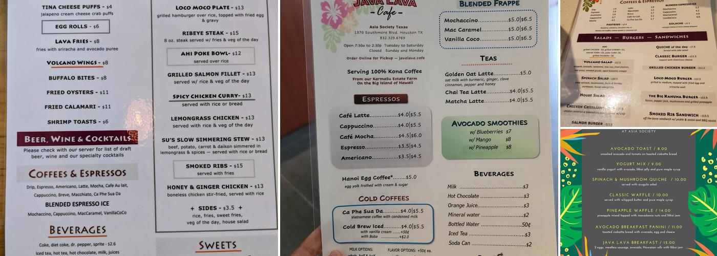 Java Lava Cafe Menu