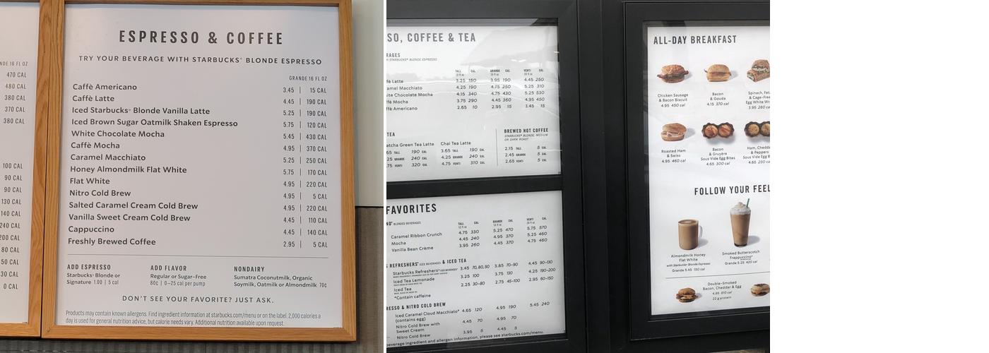 Starbucks Coffee Company Menu