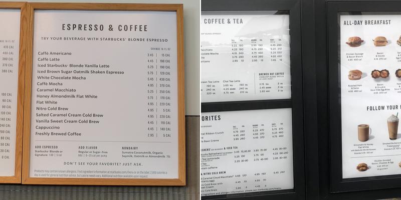Starbucks Coffee Company Menu