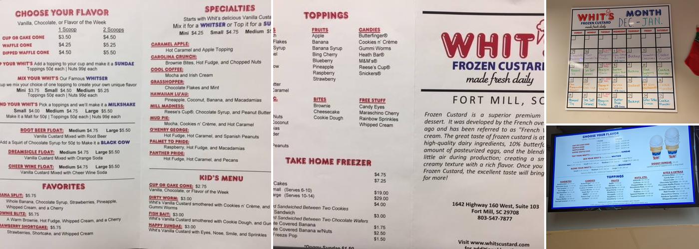 Whit's Frozen Custard Fort Mill Menu