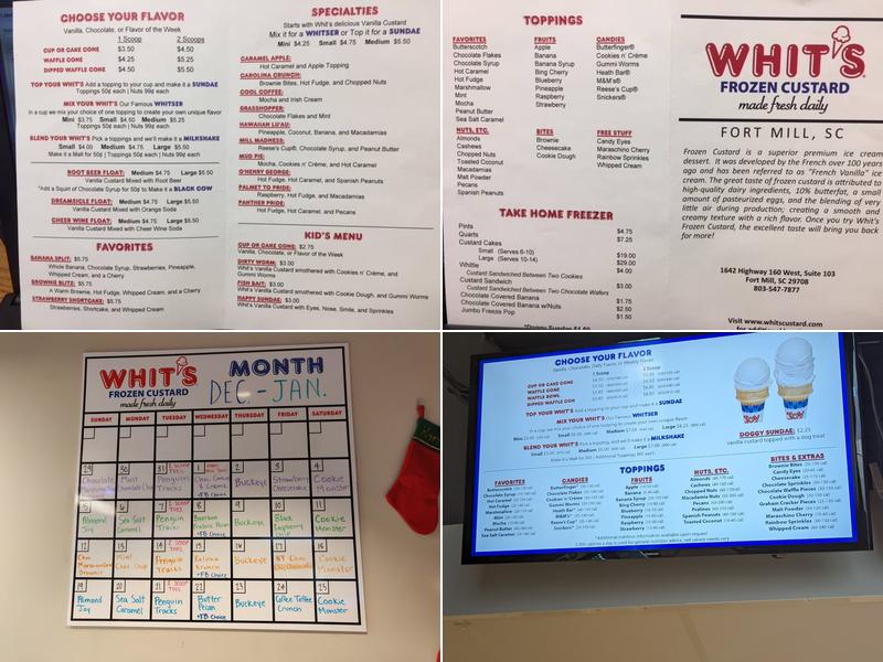 Whit's Frozen Custard Fort Mill Menu