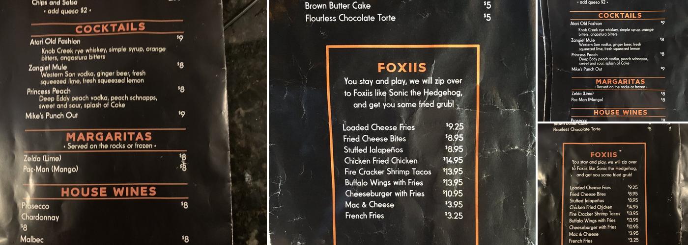 Arcade92 Retro Arcade, Bar + Kitchen Menu