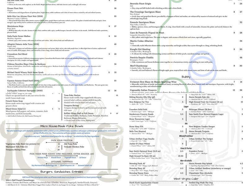 Milo's Cafe and Restaurant Menu