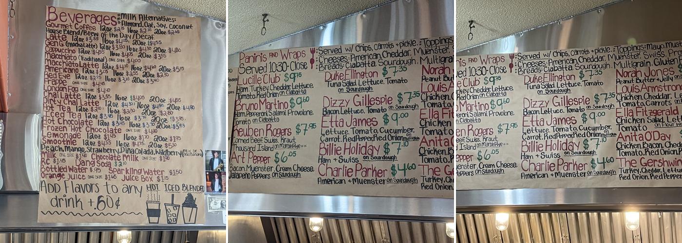 Paradiddle's Cafe Menu