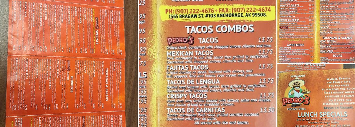 Pedro's Mexican Grill Menu
