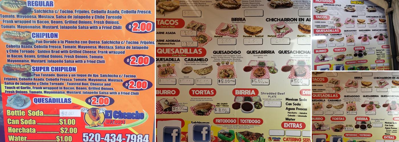El Chencho Hot Dogs Menu