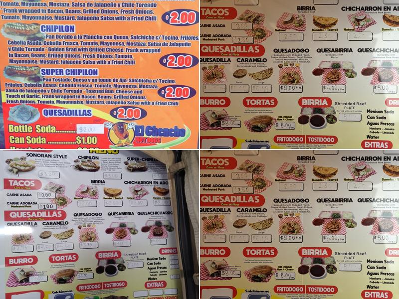 El Chencho Hot Dogs Menu