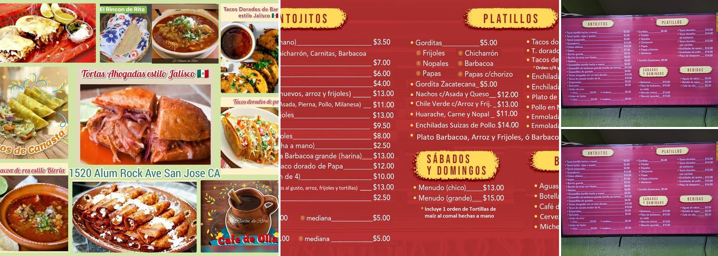 El Rincon de Rita Menu