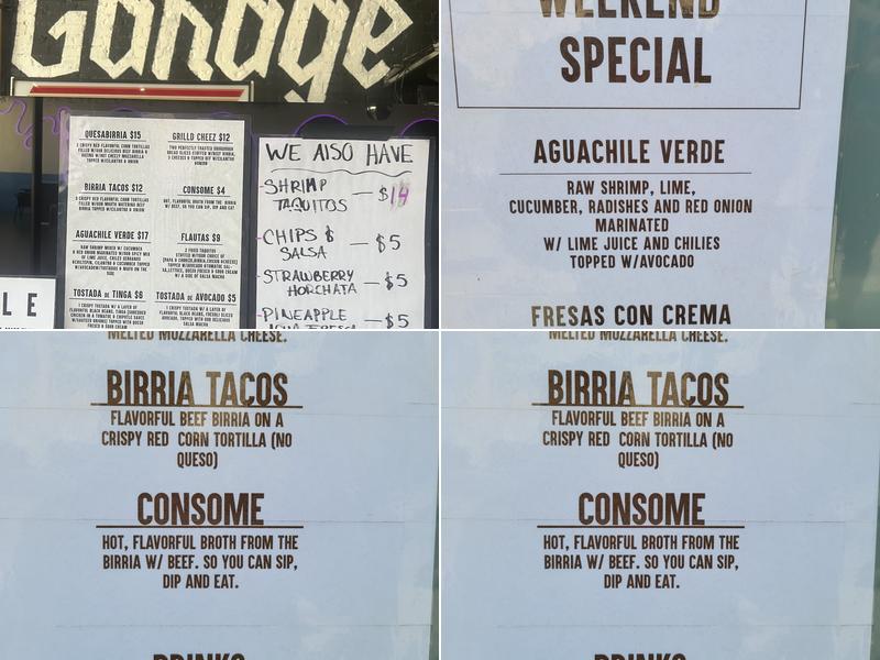 El Garage Menu