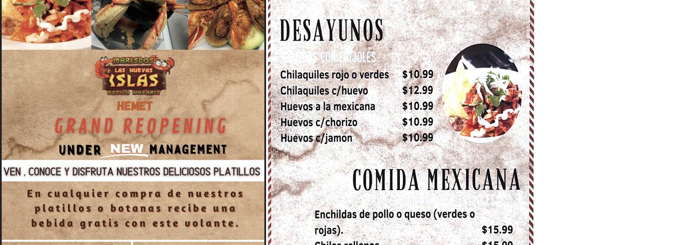 Las Nuevas Islas Menu