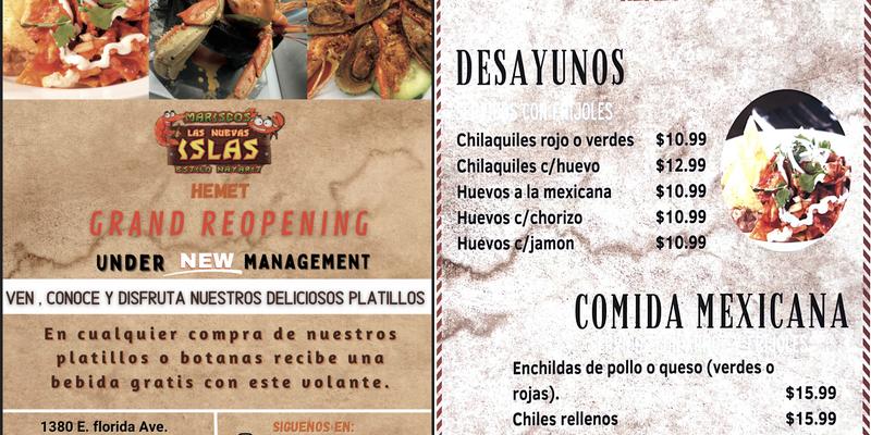 Las Nuevas Islas Menu