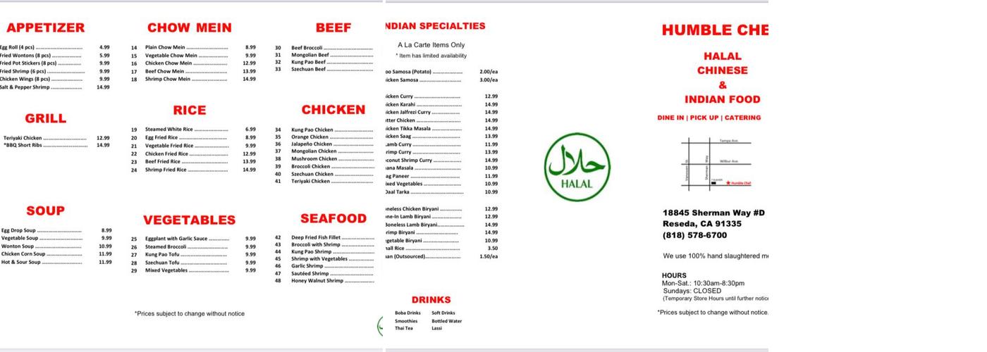 Humble Chef Menu