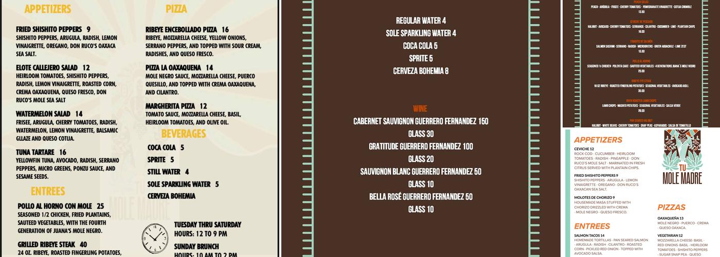 Tu Mole Madre Menu