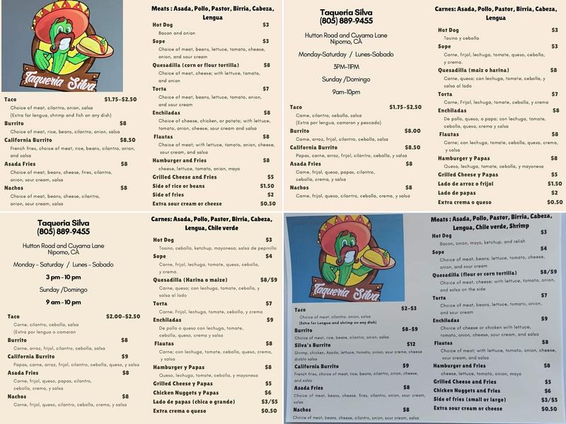Taqueria Silva Menu
