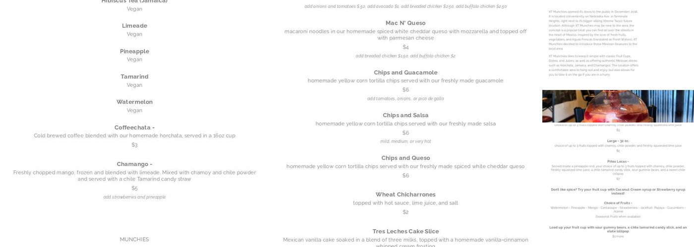 XT Munchies Menu