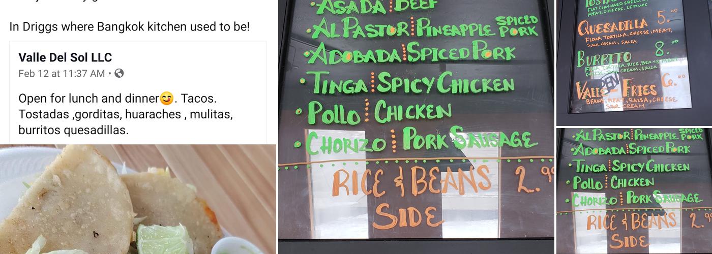 Valle Del Sol Menu