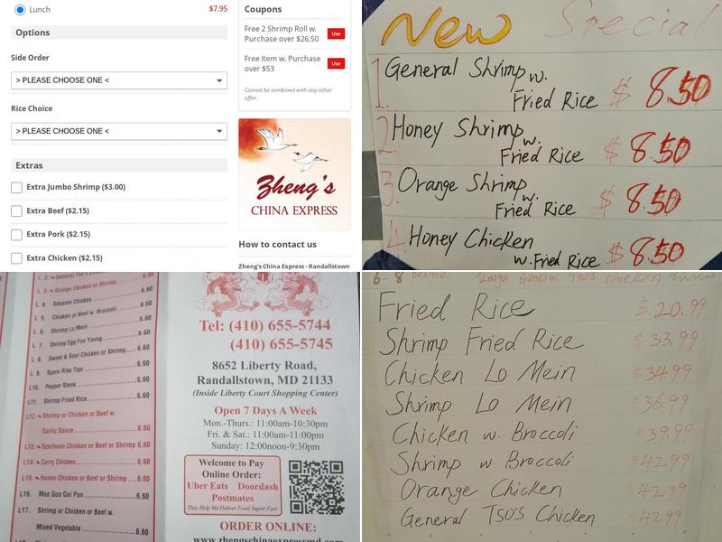 Zheng's China Express Menu