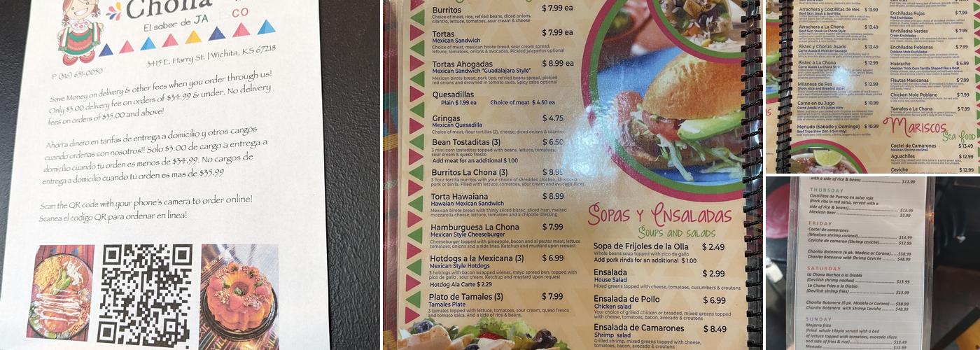 La Chona con Huevos Menu