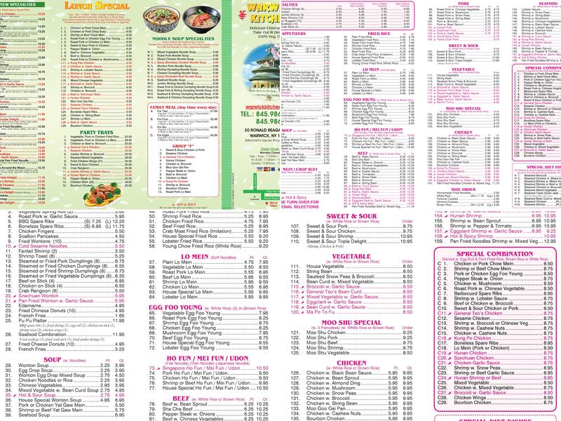 Warwick Kitchen Menu