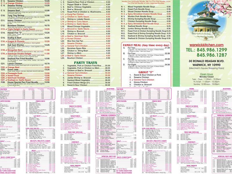 Warwick Kitchen Menu