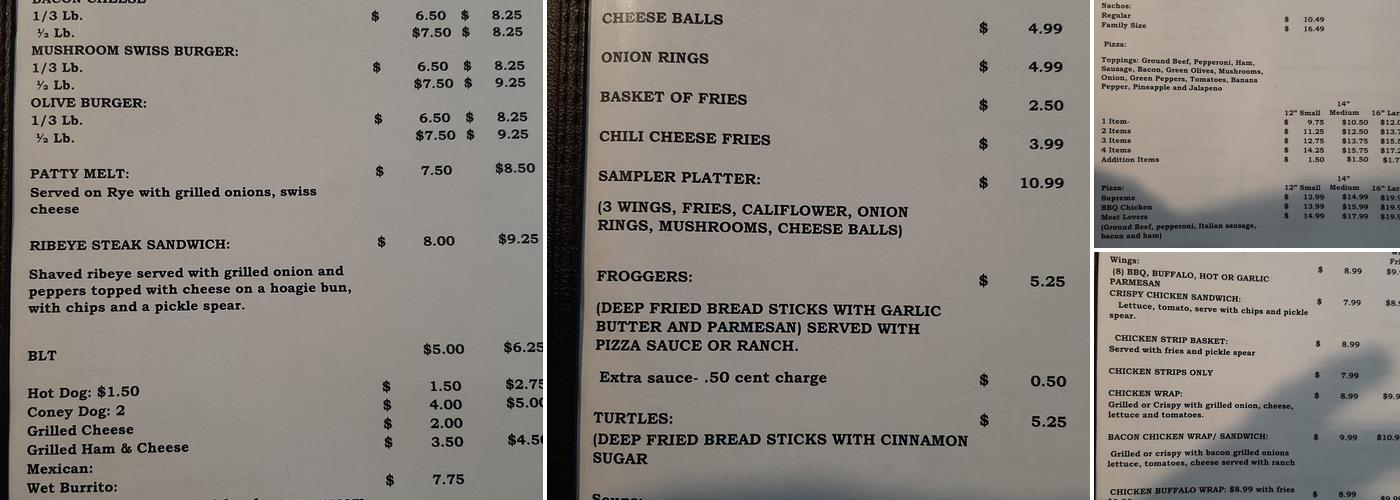 TIPPY CANOE BAR &GRILL Menu