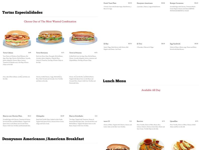 Maria's Restaurante Menu