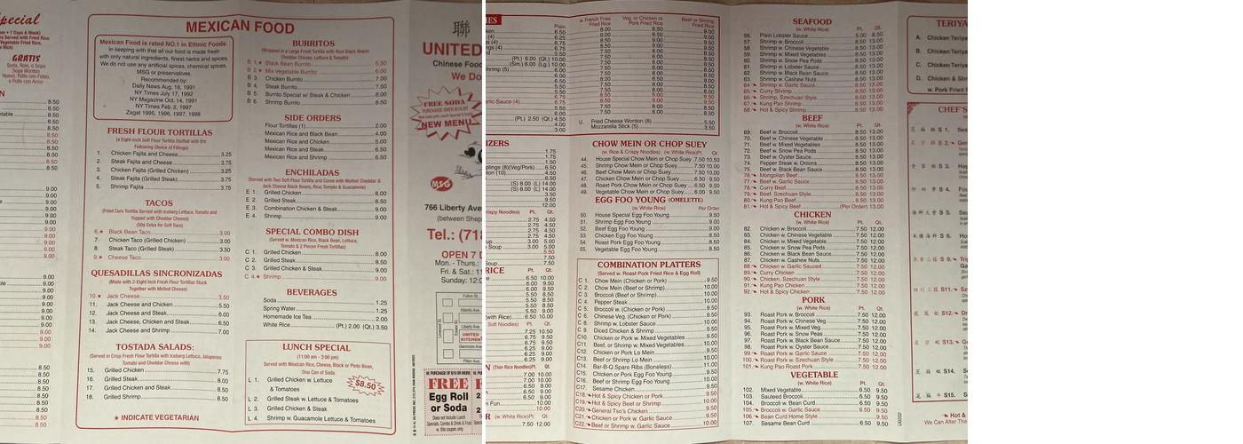 United Kitchen Menu