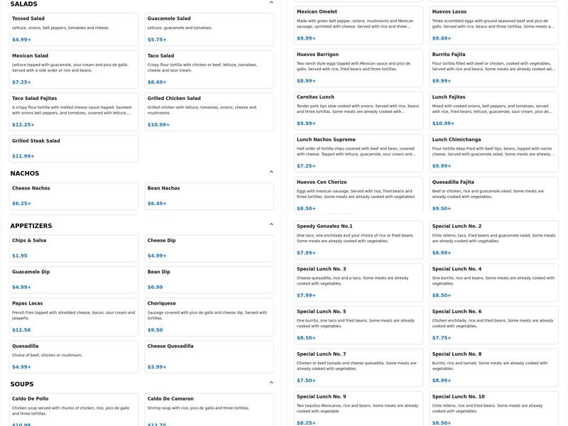 Señor Barrigas Mexican Restaurant-Hamilton Menu