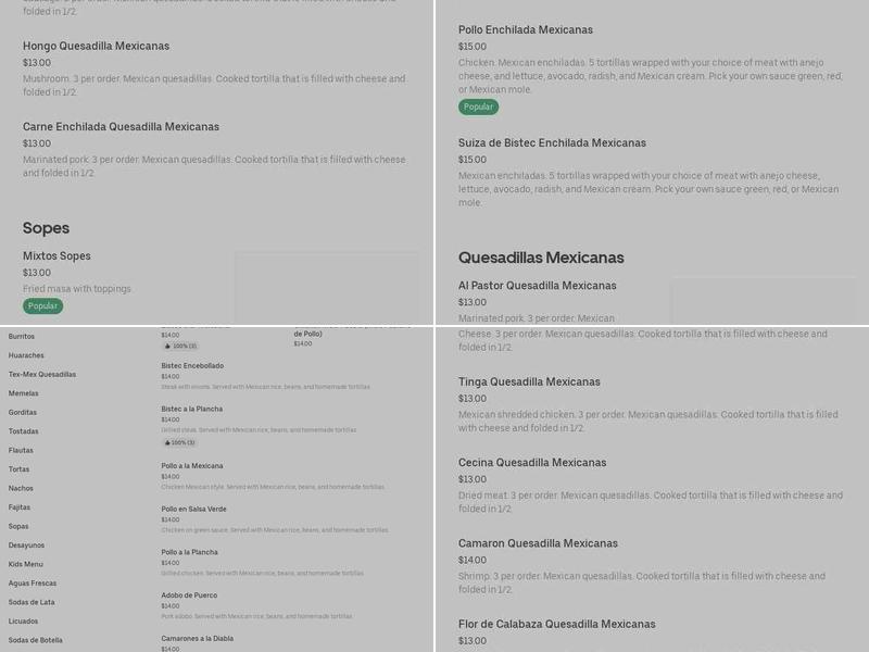 Las Quesadillas Menu