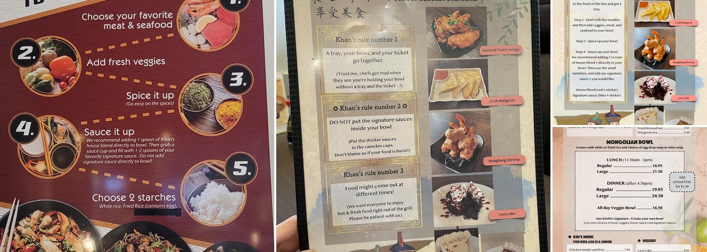 Khan's mongolian grill Menu