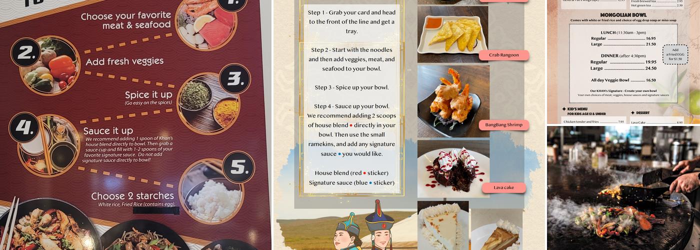 Khan's mongolian grill Menu