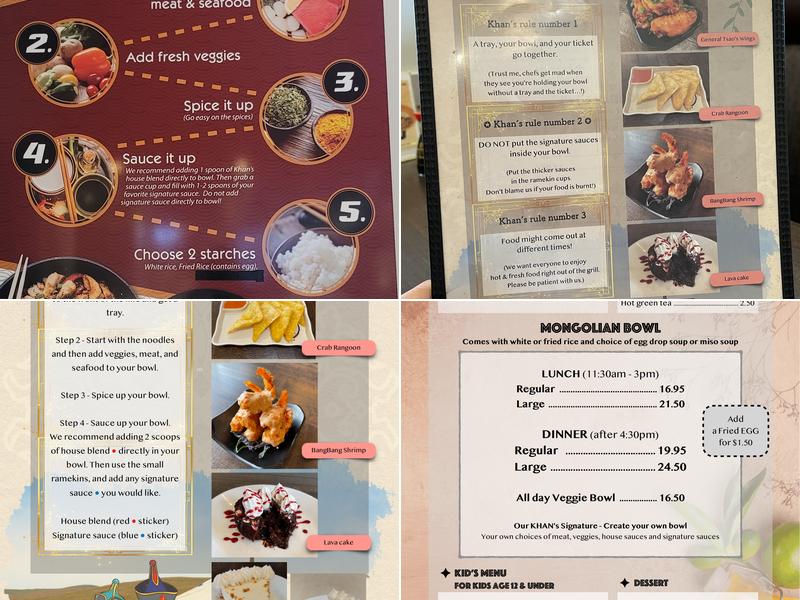 Khan's mongolian grill Menu
