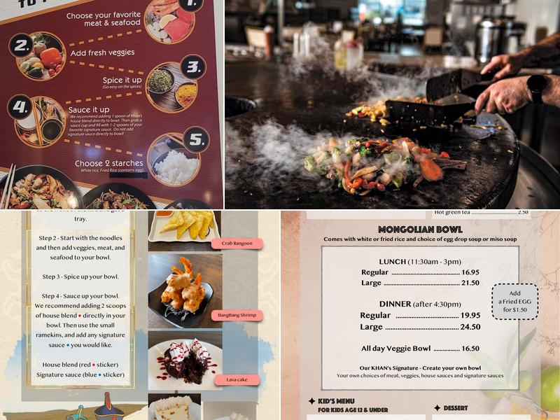 Khan's mongolian grill Menu