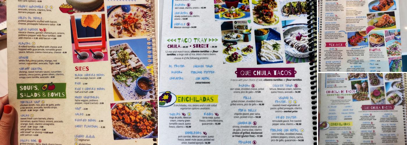 Que Chula Craft Tacos & Tequila Bar Menu