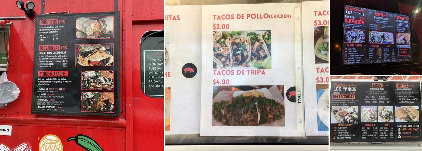 Pellizcadas Los Primos Menu