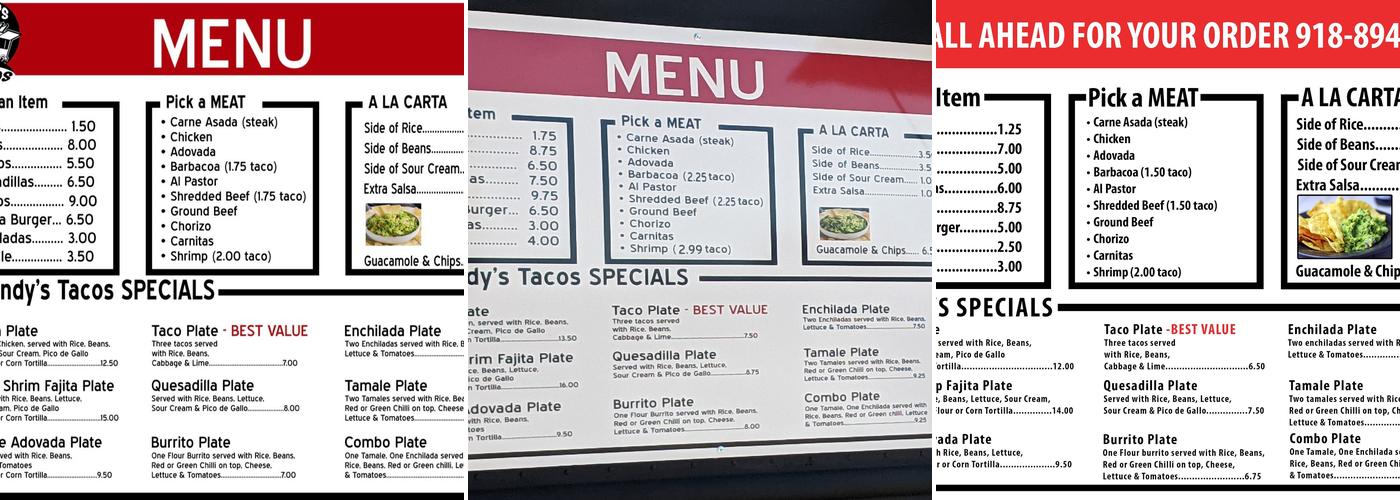 Andy's Tacos Menu