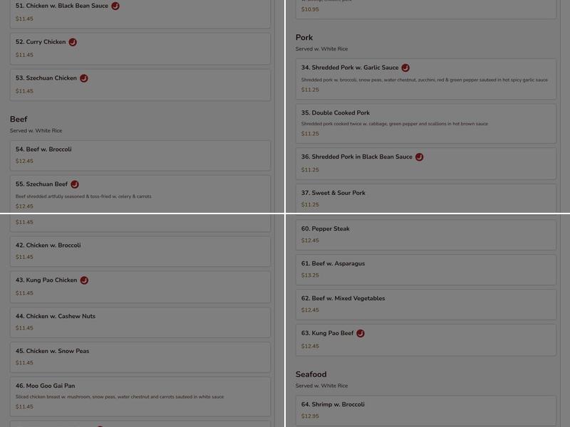 Ting's Chinese Restaurant Menu