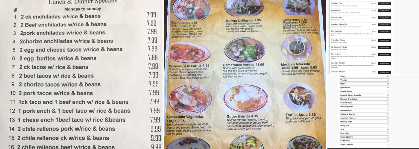 Sparky's Taco Menu
