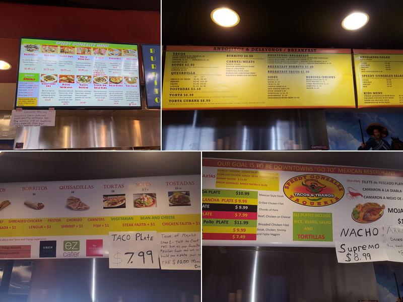 Speedy Gonzalez Tacos & Thangs Menu