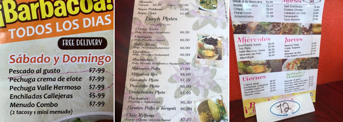 Las Flores Restaurant Menu