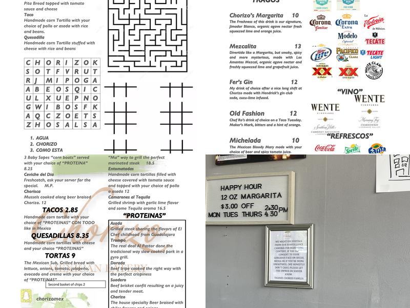 Chorizo Mexican Eatery Menu