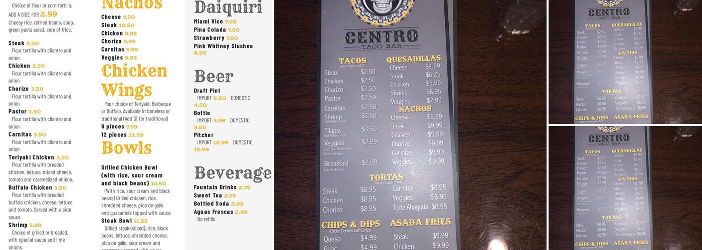 Centro Taco Bar Menu