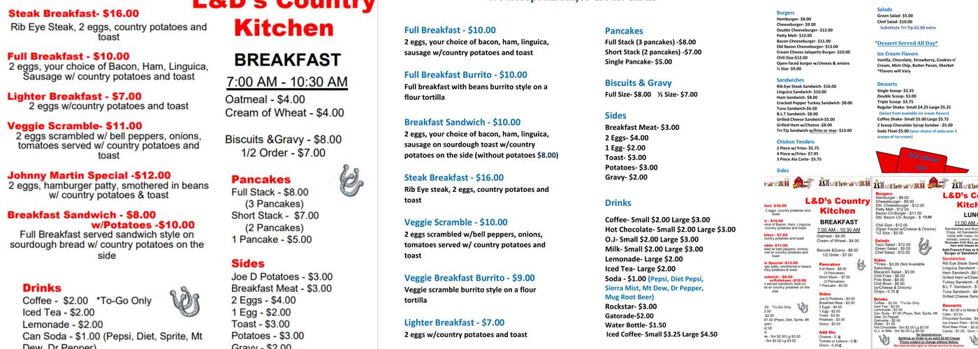 L & D's Country Kitchen Menu