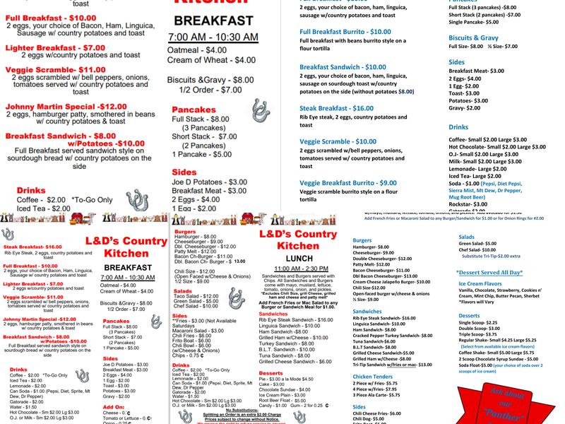 L & D's Country Kitchen Menu