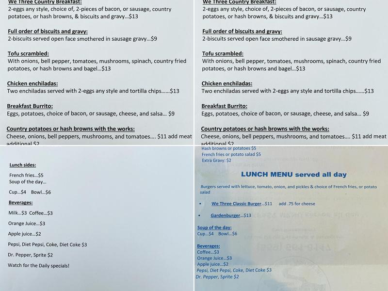 We Three Bakery & Restaurant Menu
