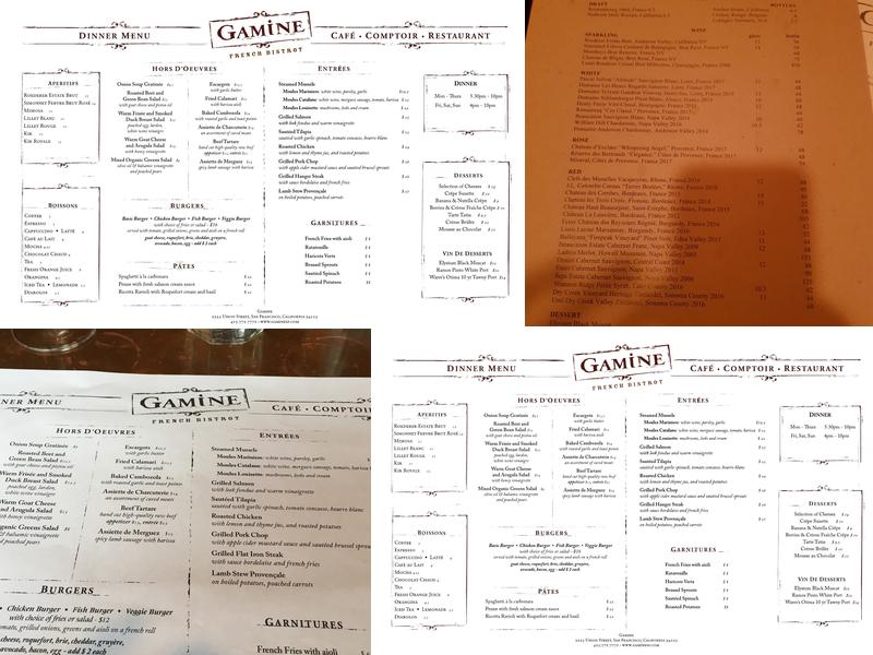 Gamine Menu