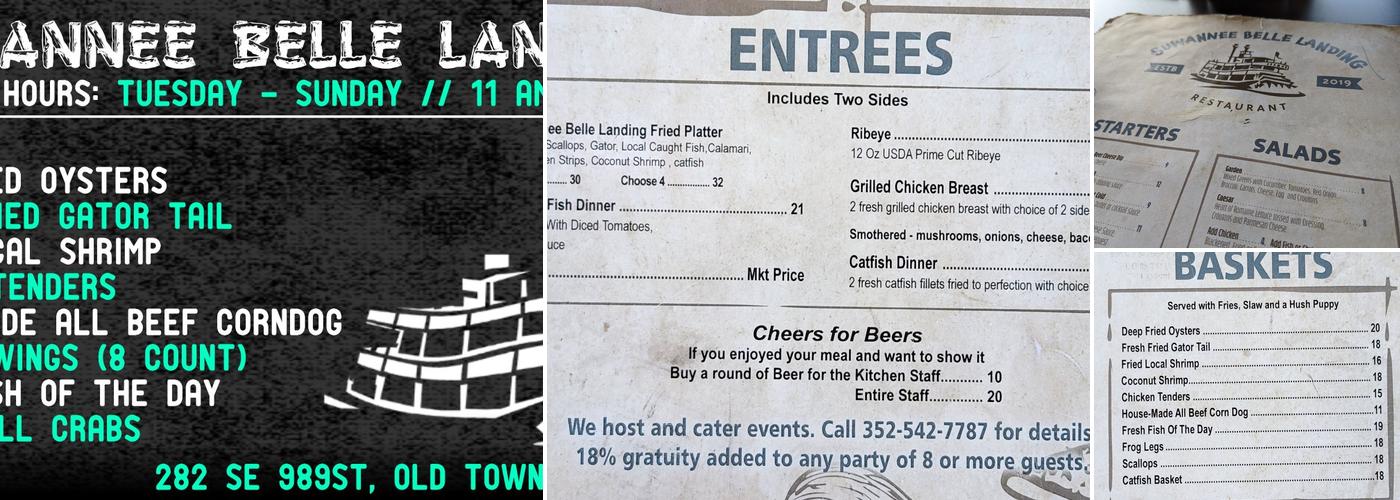 Suwannee Belle Landing Menu