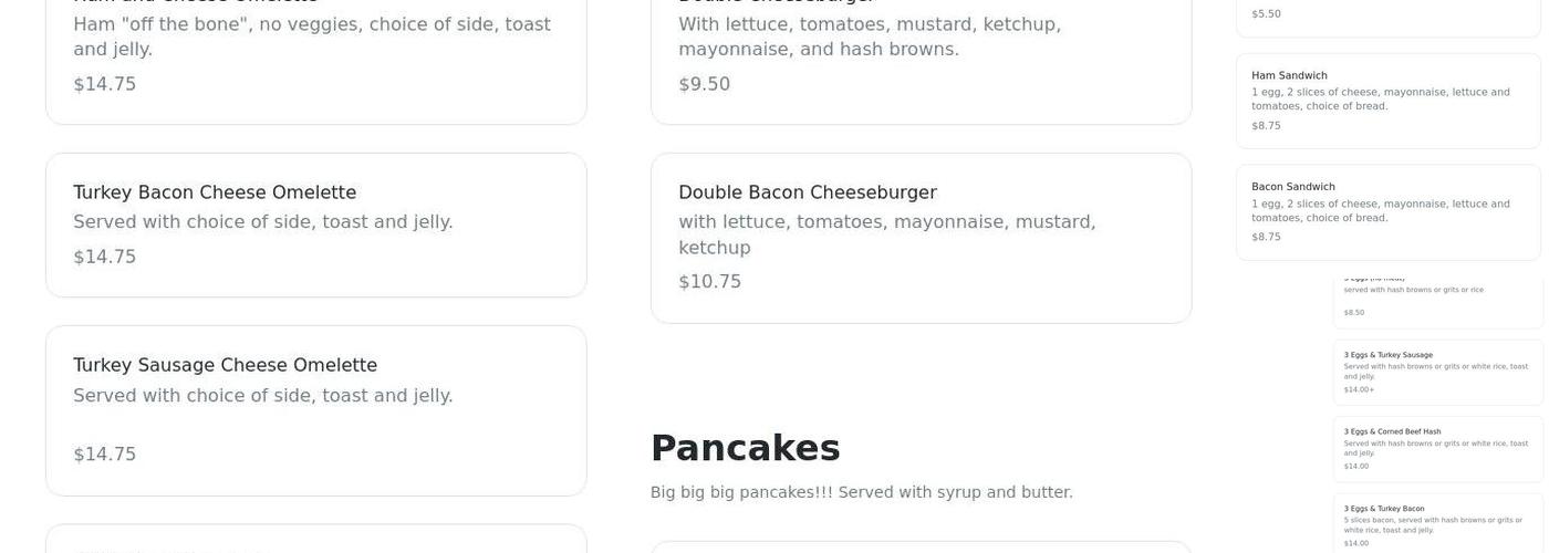 Bill's Place Restaurant Menu