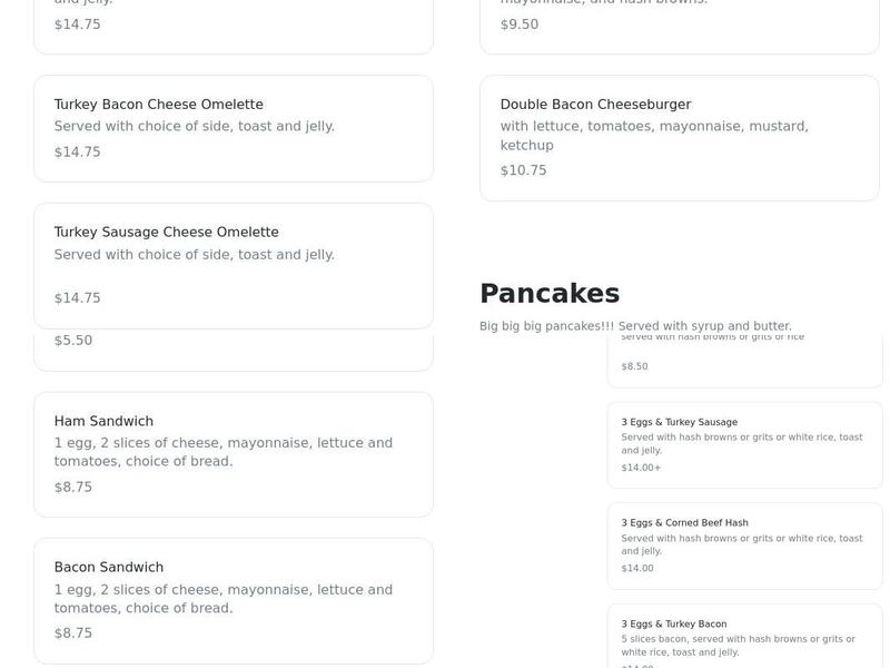 Bill's Place Restaurant Menu